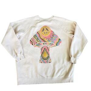 Volcom Mushroom Graphic Sweatshirt Cream Crewneck Psychedelic Skate Surf Small
